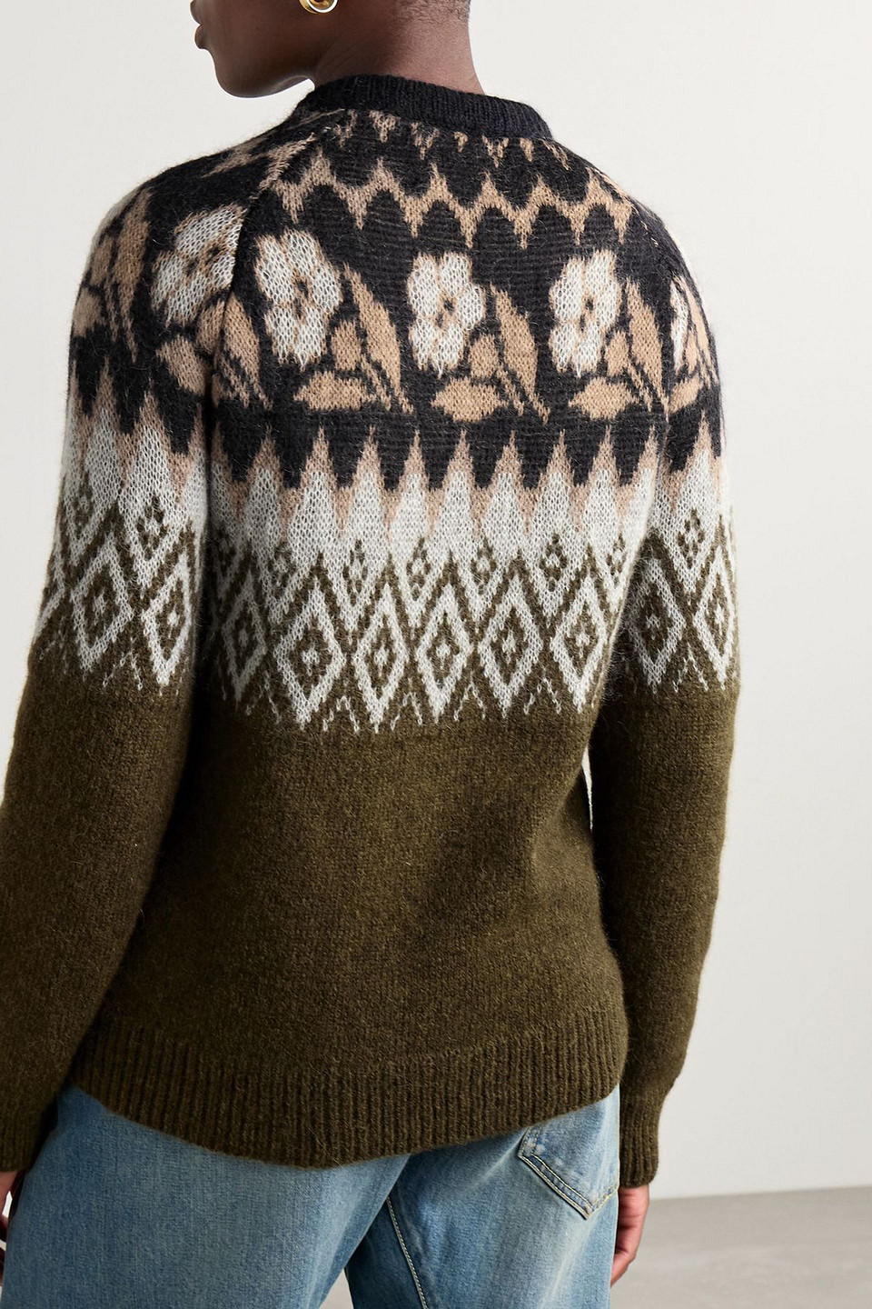 La Doublej Slope Brushed Jacquard-knit Sweater In Green