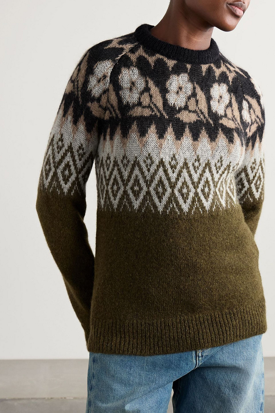 La Doublej Slope Brushed Jacquard-knit Sweater In Green