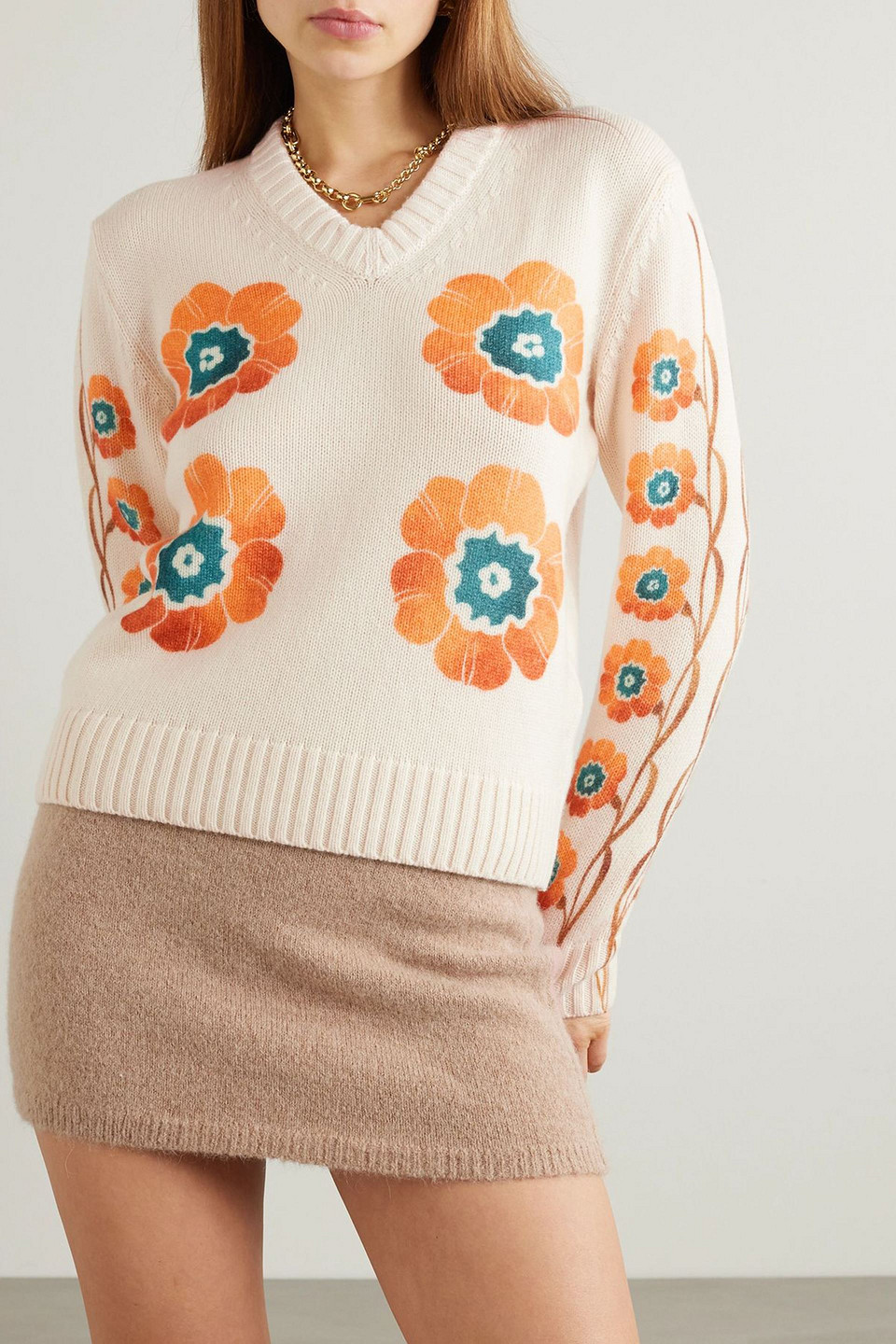 La Doublej Daisychain Printed Wool And Cashmere-blend Sweater In White