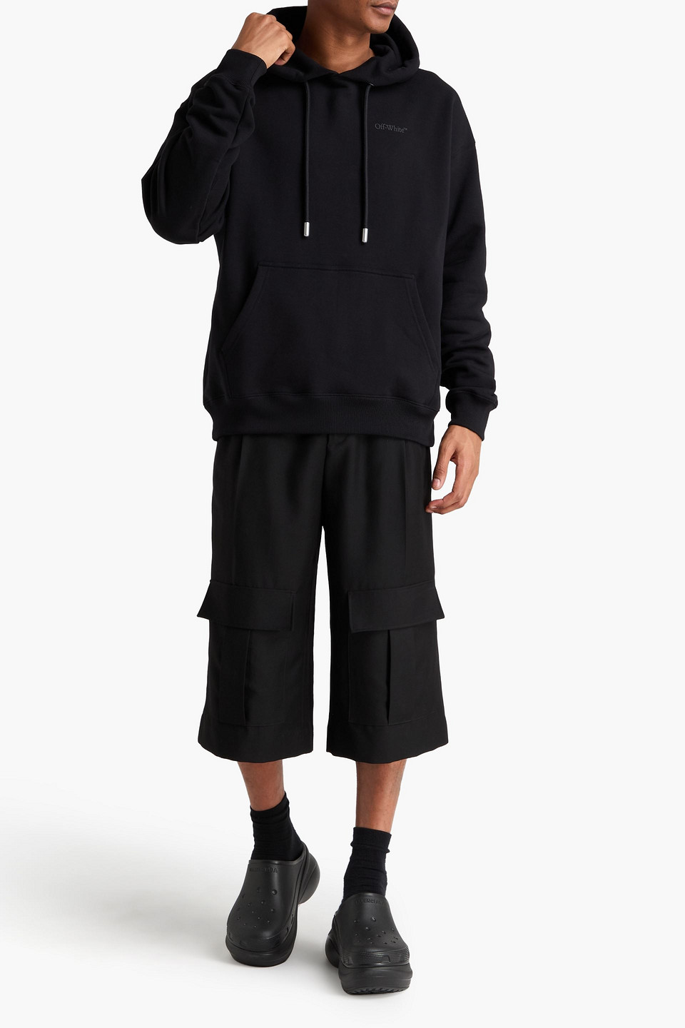 Off-white Vanish Arrow Printed French Cotton-terry Hoodie In Black