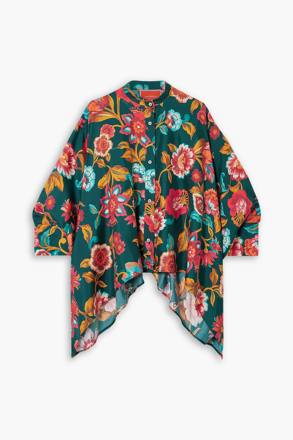 La Doublej Foulard Asymmetric Floral-print Silk-twill Shirt In Green