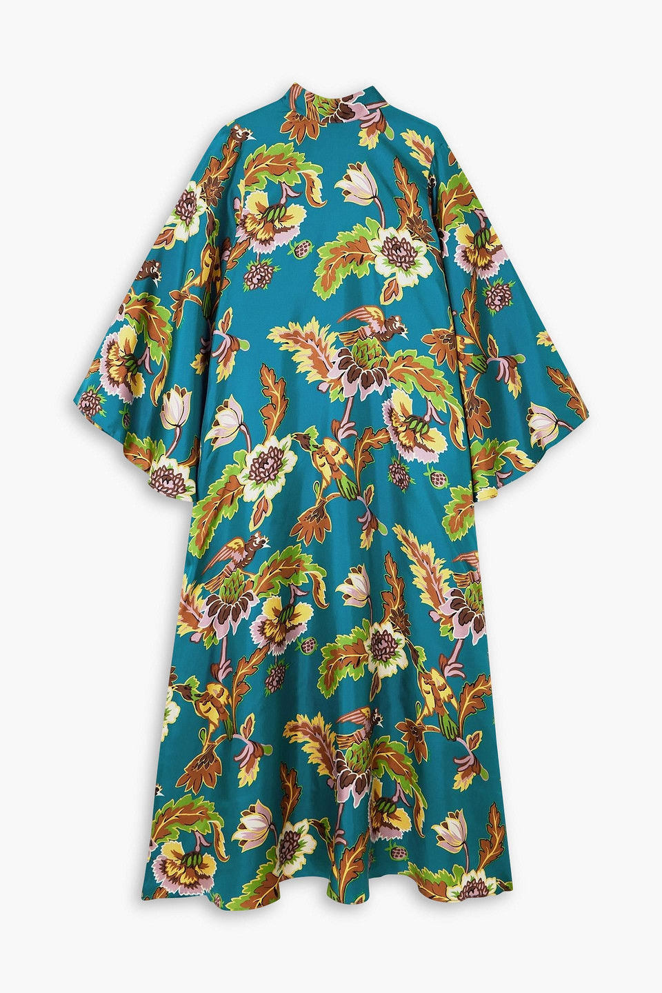 La Doublej Icon Magnifico Floral-print Silk-twill Midi Dress In Blue
