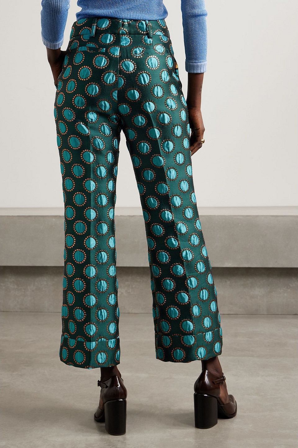 La Doublej Hendrix Metallic Jacquard Flared Pants In Green