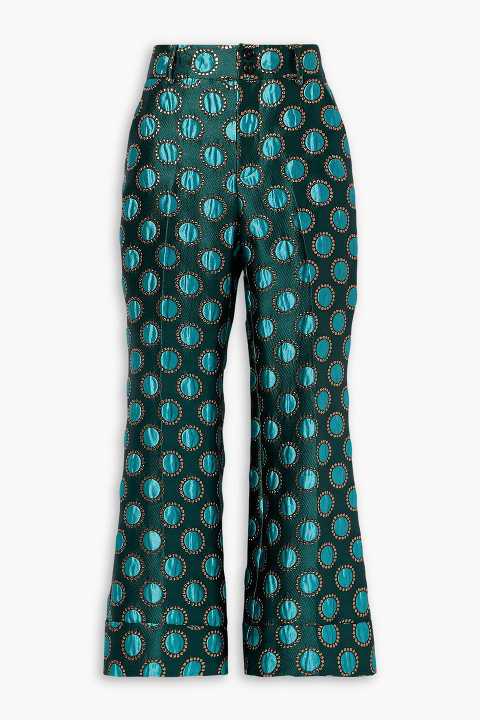 La Doublej Hendrix Metallic Jacquard Flared Pants In Green