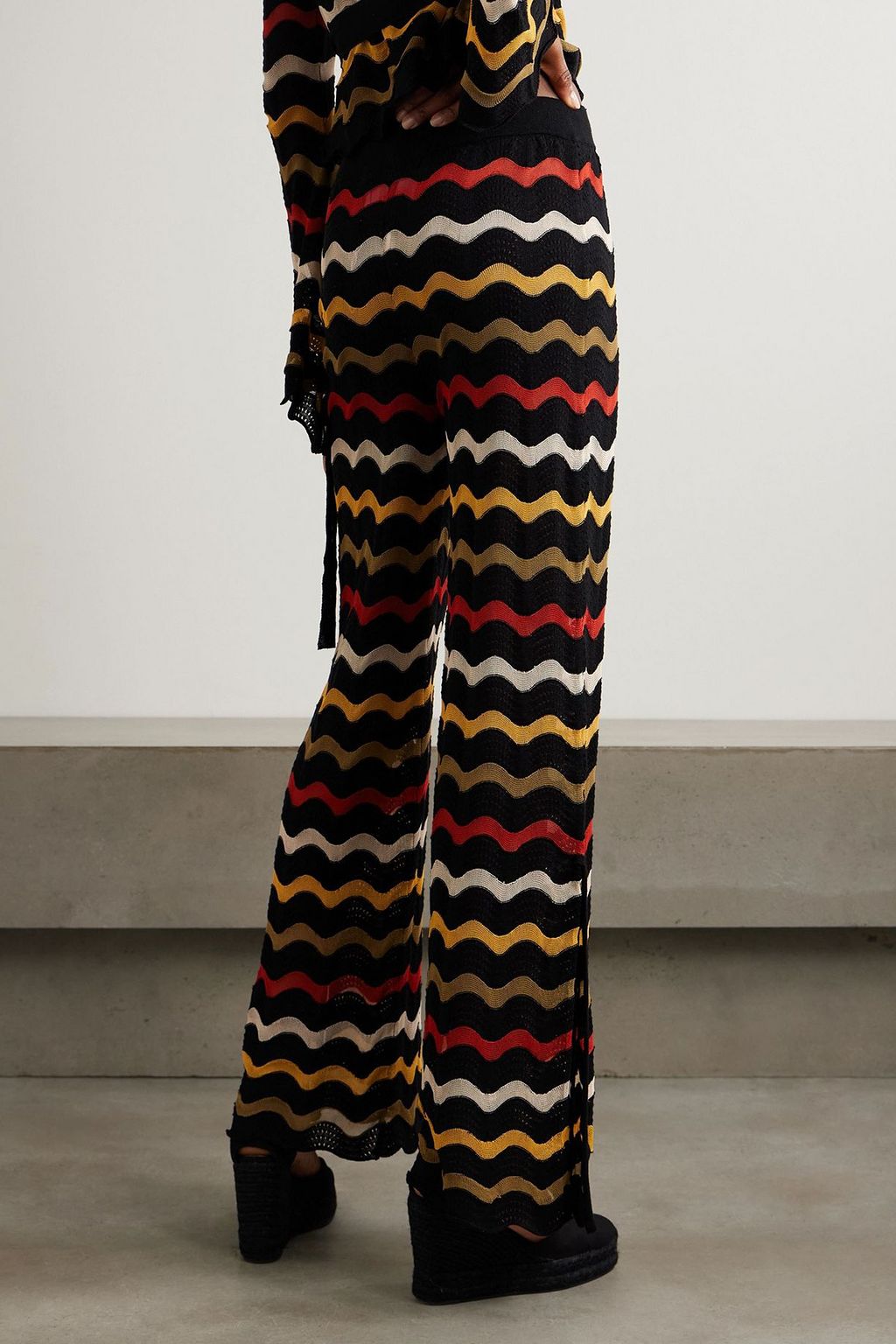 LA DOUBLEJ Zephyr striped pointelle-knit linen-blend straight-leg pants