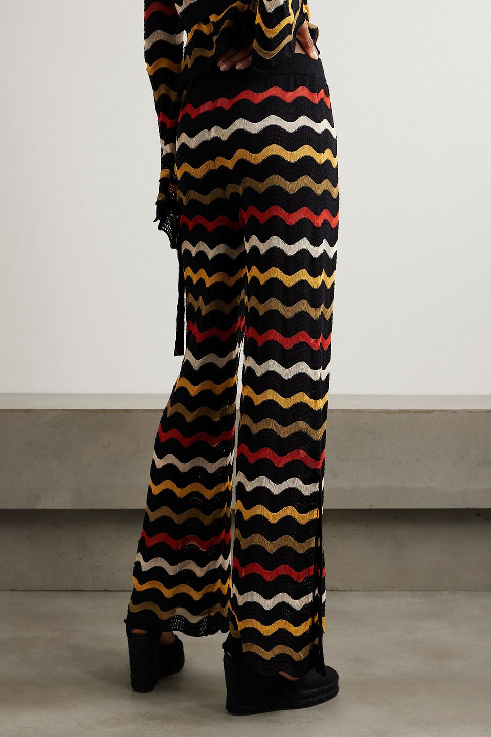 La Doublej Zephyr Striped Pointelle-knit Linen-blend Straight-leg Pants In Multi