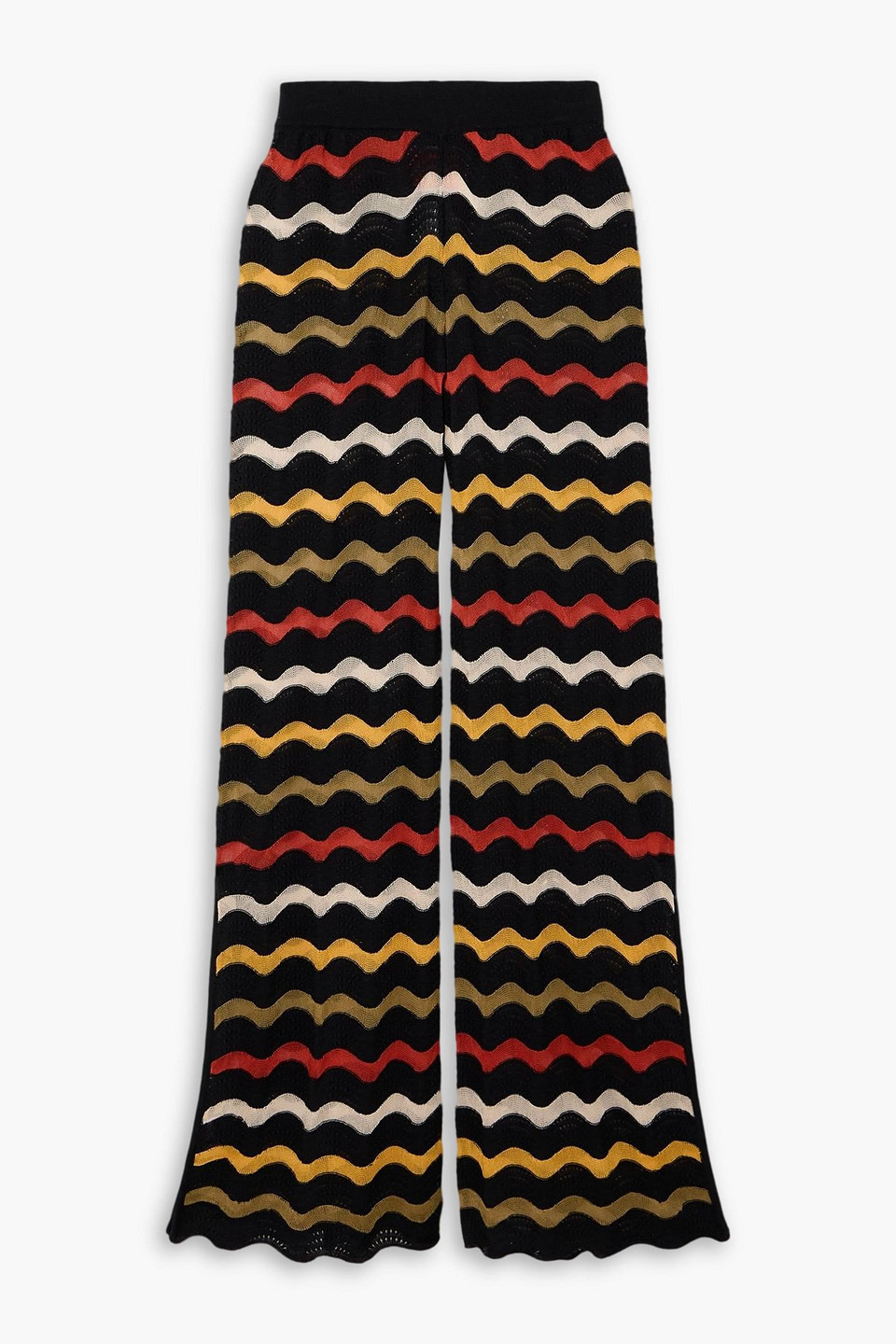 La Doublej Zephyr Striped Pointelle-knit Linen-blend Straight-leg Pants In Black