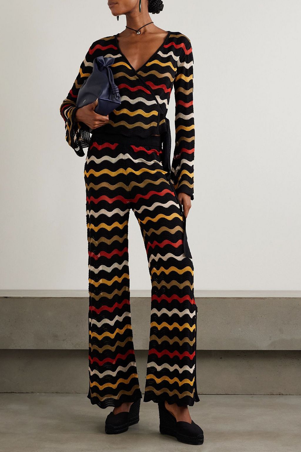 LA DOUBLEJ Zephyr striped pointelle-knit linen-blend straight-leg pants