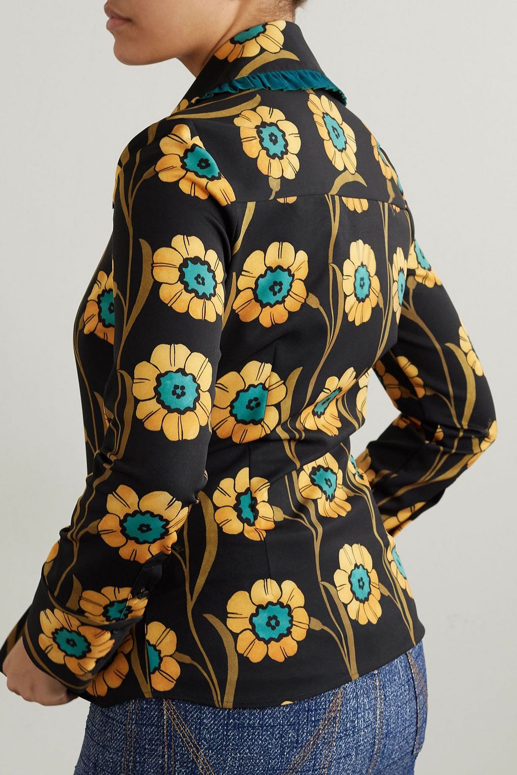 LA DOUBLEJ La Comasca floral-print ruffle-trimmed crepe shirt