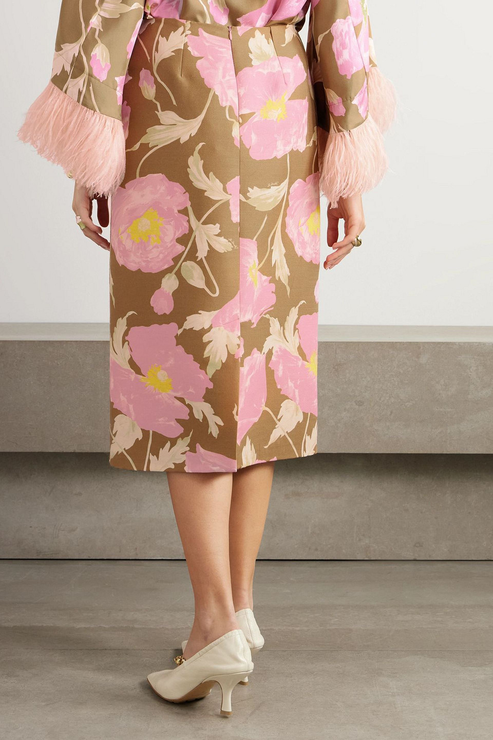 La Doublej Printed Wool-blend Cady Midi Skirt In Pink