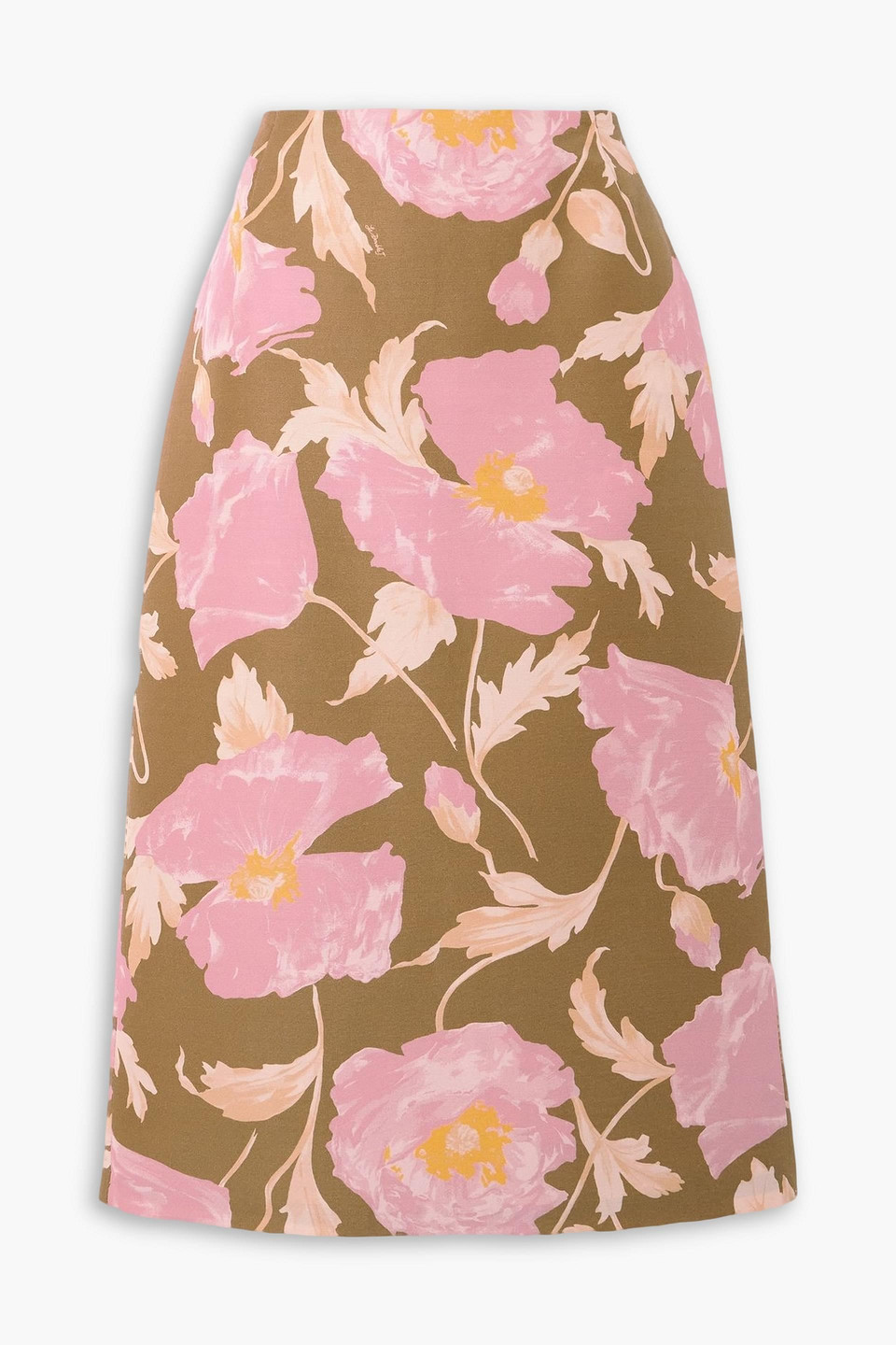 La Doublej Printed Wool-blend Cady Midi Skirt In Pink