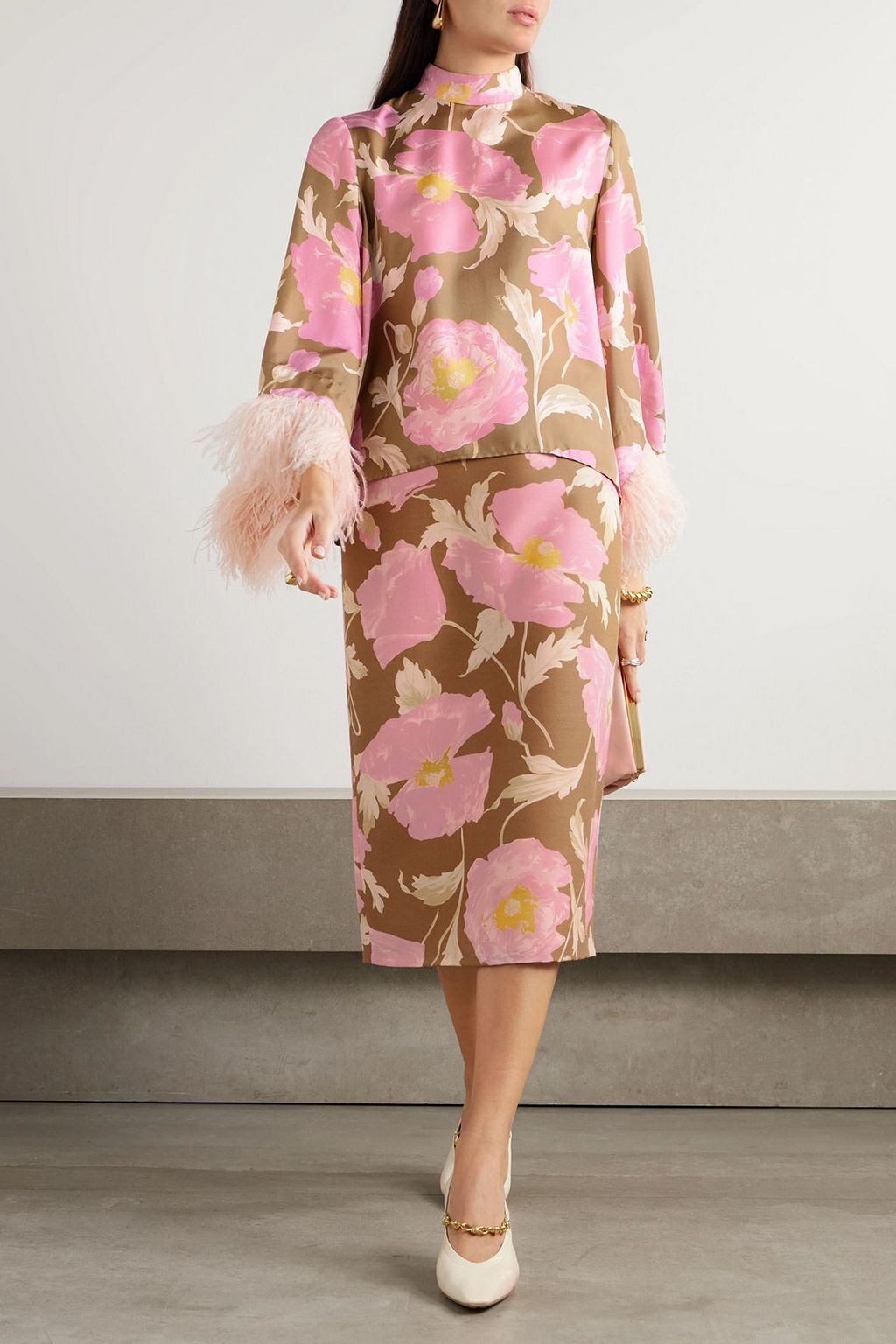 LA DOUBLEJ Printed wool-blend cady midi skirt