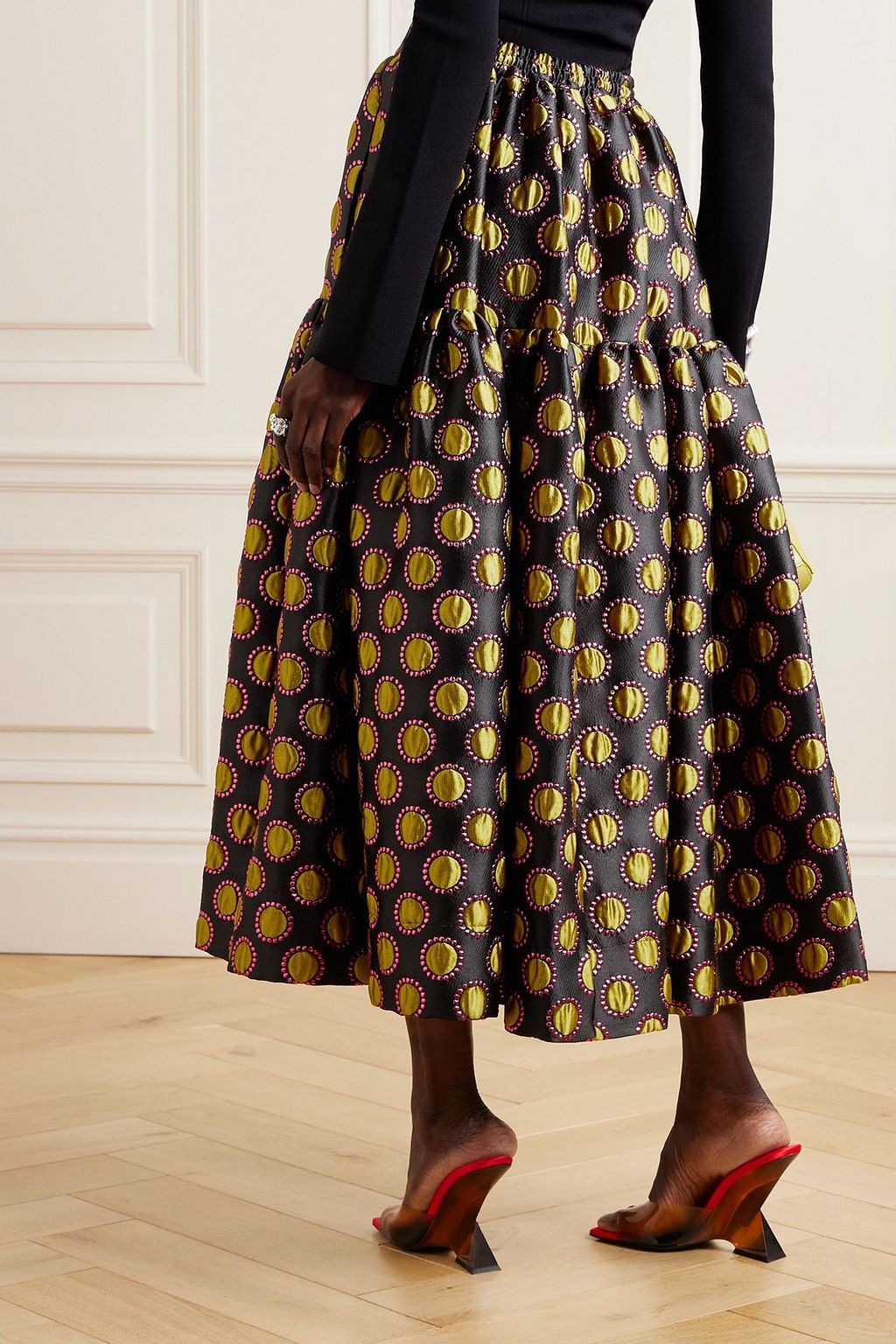 LA DOUBLEJ Oscar tiered metallic jacquard skirt