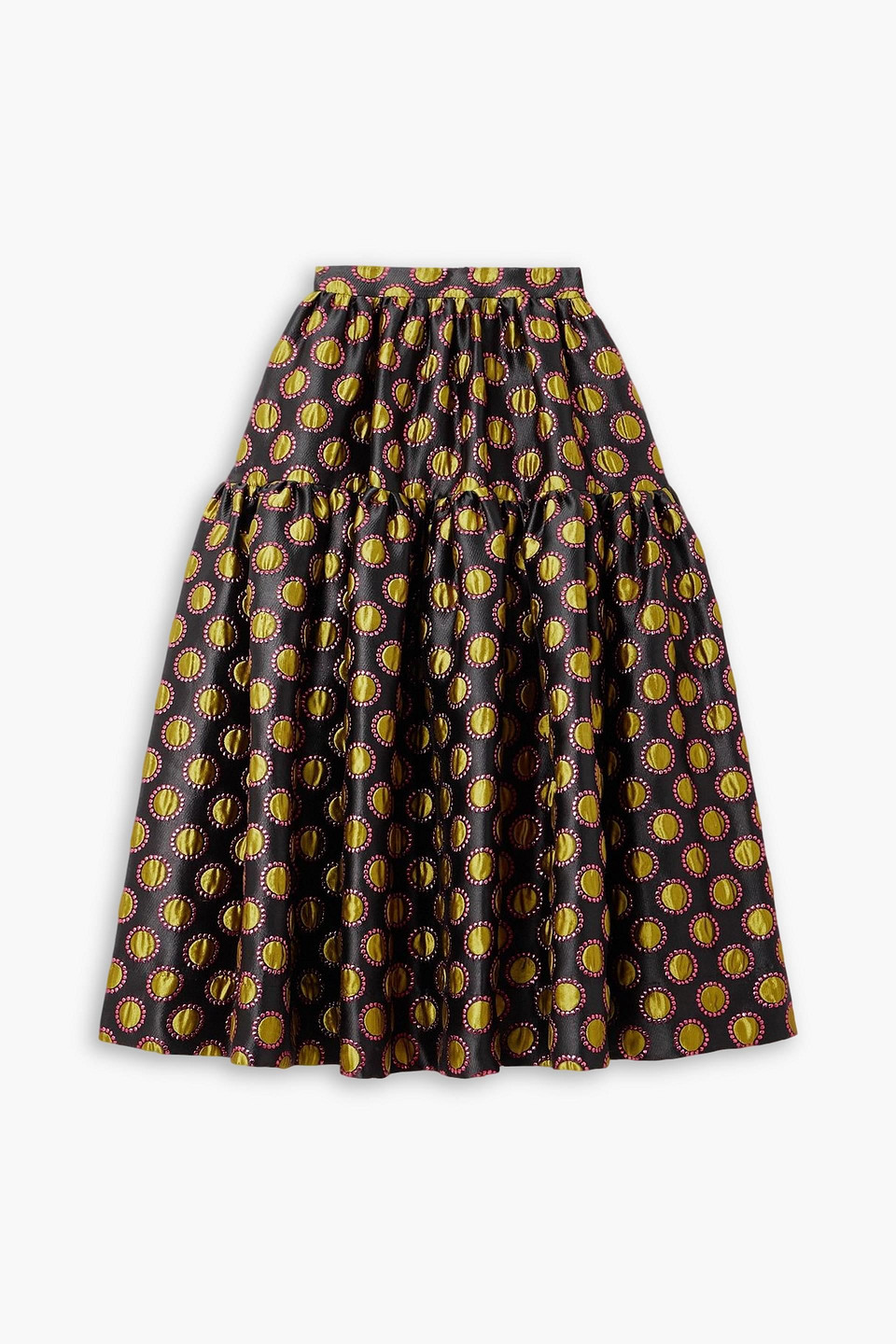 La Doublej Oscar Tiered Metallic Jacquard Skirt In Black