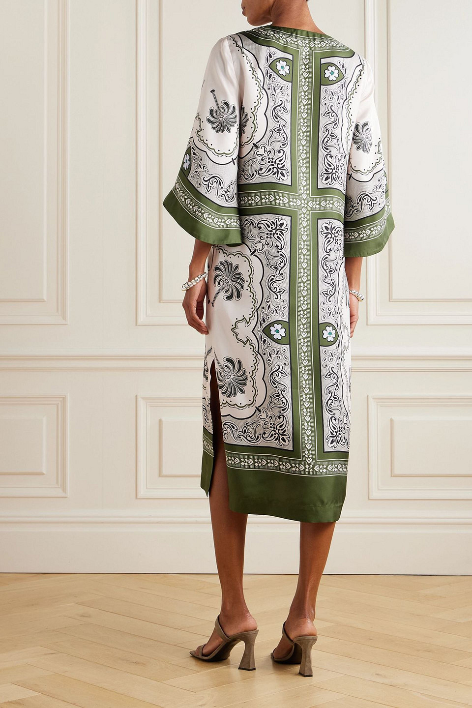 La Doublej Printed Silk-satin Twill Kaftan In Green