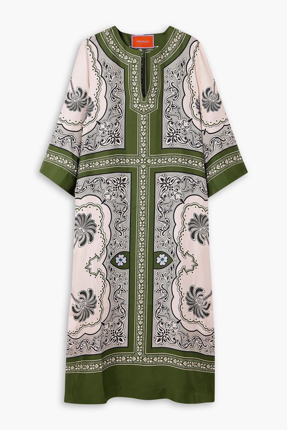 La Doublej Printed Silk-satin Twill Kaftan In Green