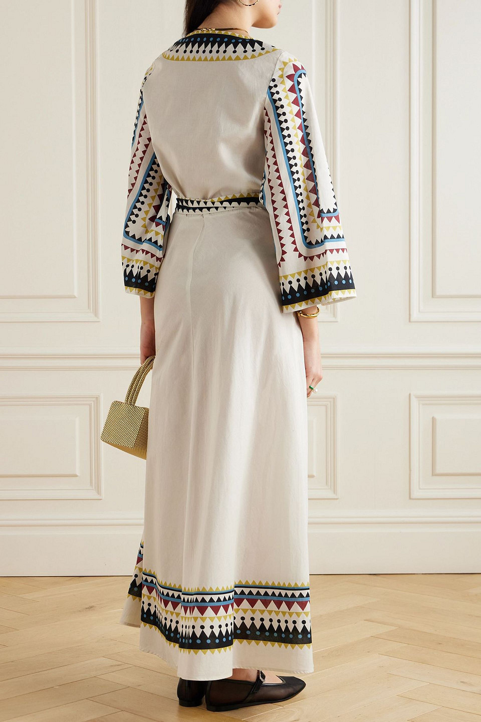 La Doublej Printed Cotton Maxi Wrap Dress In White