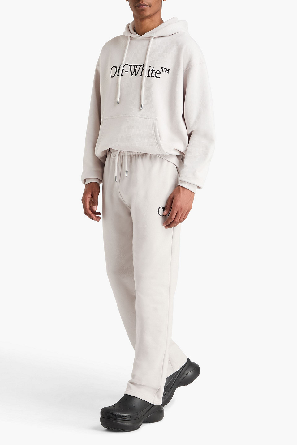 Off-white Printed French Cotton-terry Sweatpants In Gray