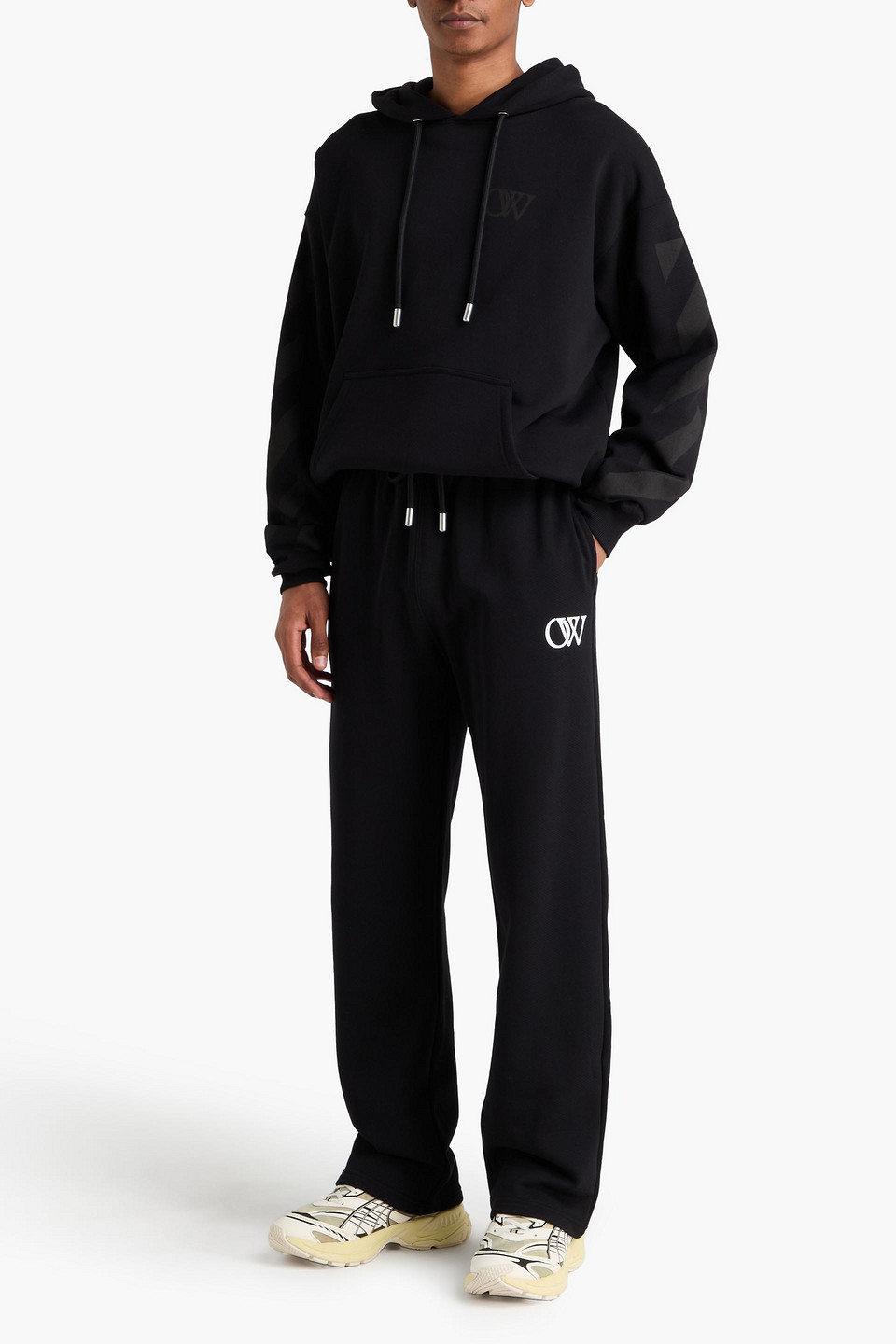 Off-white Printed French Cotton-terry Sweatpants In Black