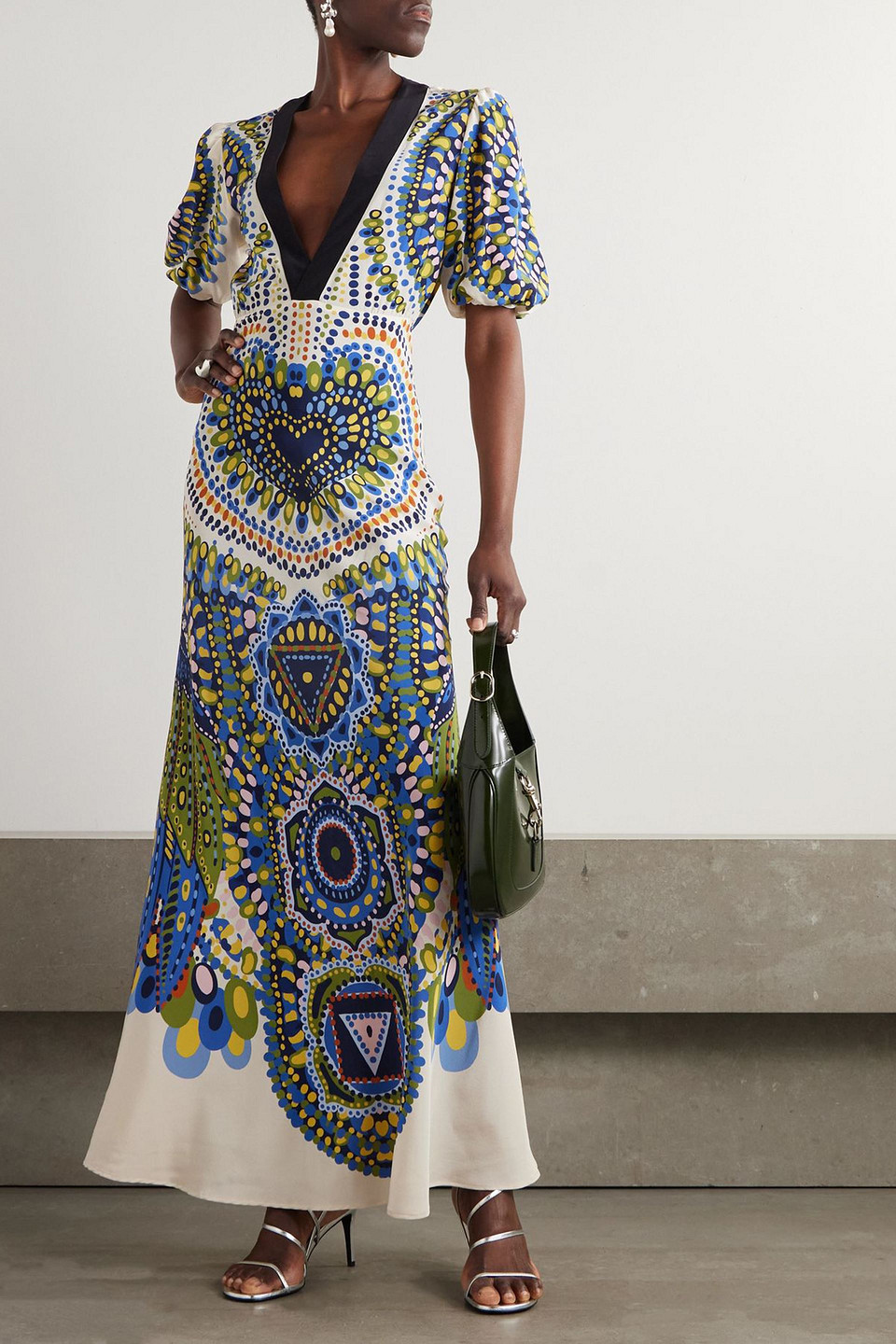 La Doublej Marlene Printed Silk-crepe Maxi Dress In Blue