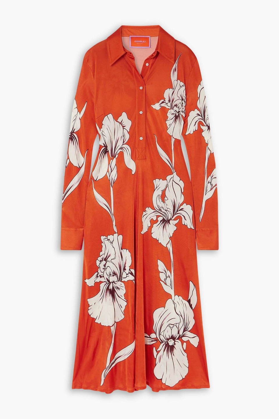 La Doublej Perry Floral-print Jersey Midi Shirt Dress In Red