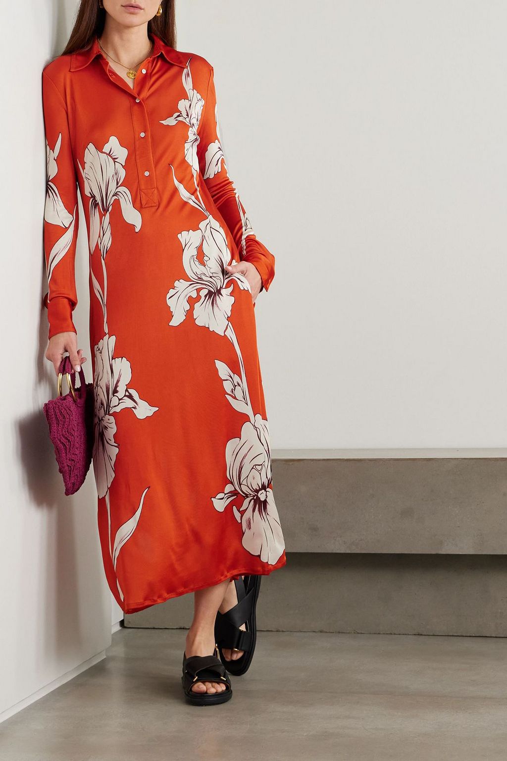 LA DOUBLEJ Perry floral-print jersey midi shirt dress