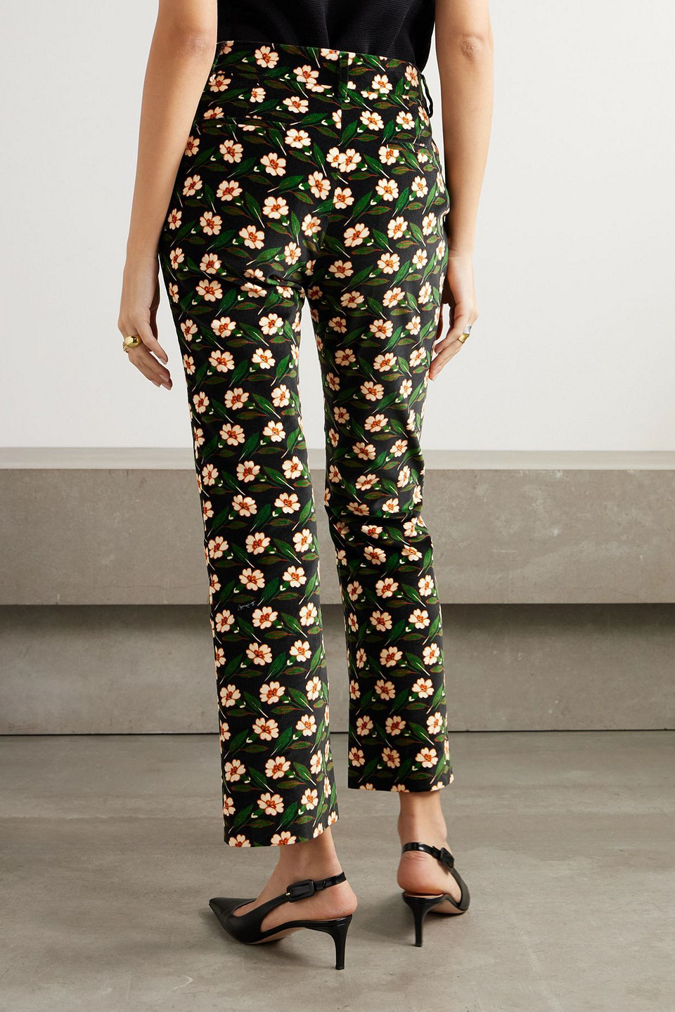 La Doublej 24/7 Cropped Printed Velvet Slim-leg Pants In Black