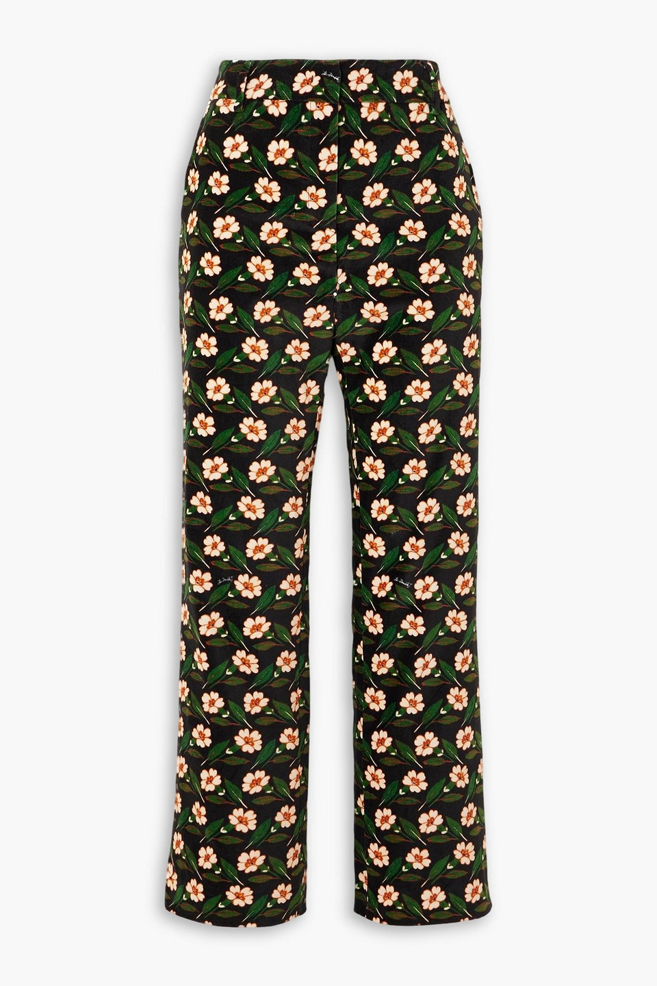 La Doublej 24/7 Cropped Printed Velvet Slim-leg Pants In Green