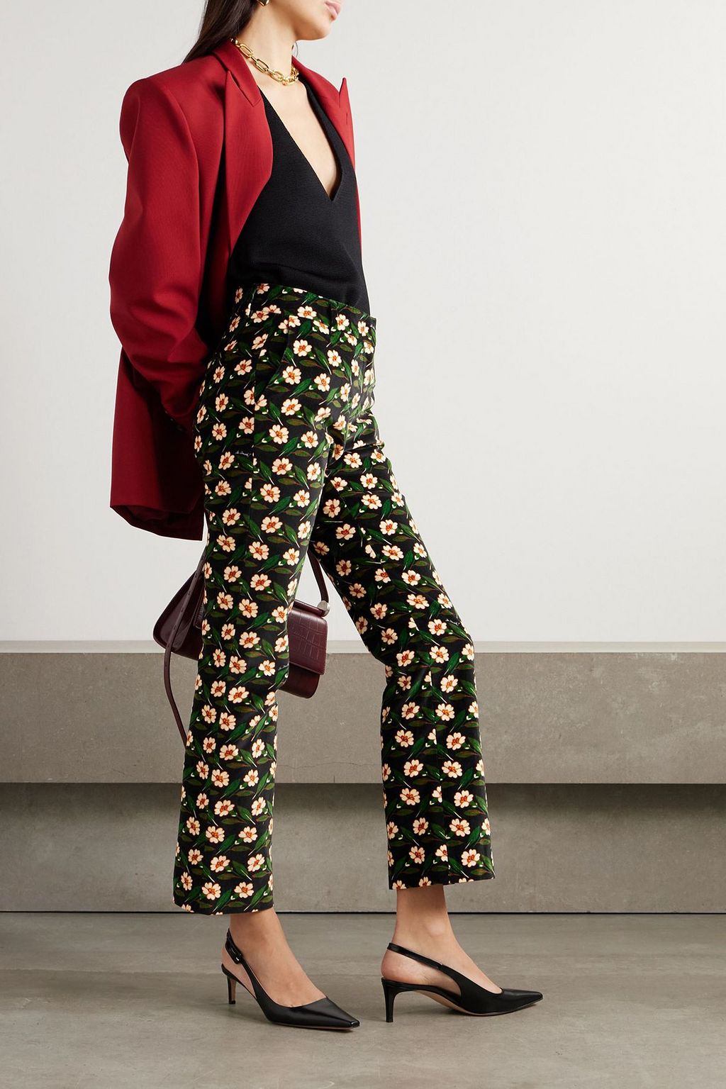 LA DOUBLEJ 24/7 cropped printed velvet slim-leg pants