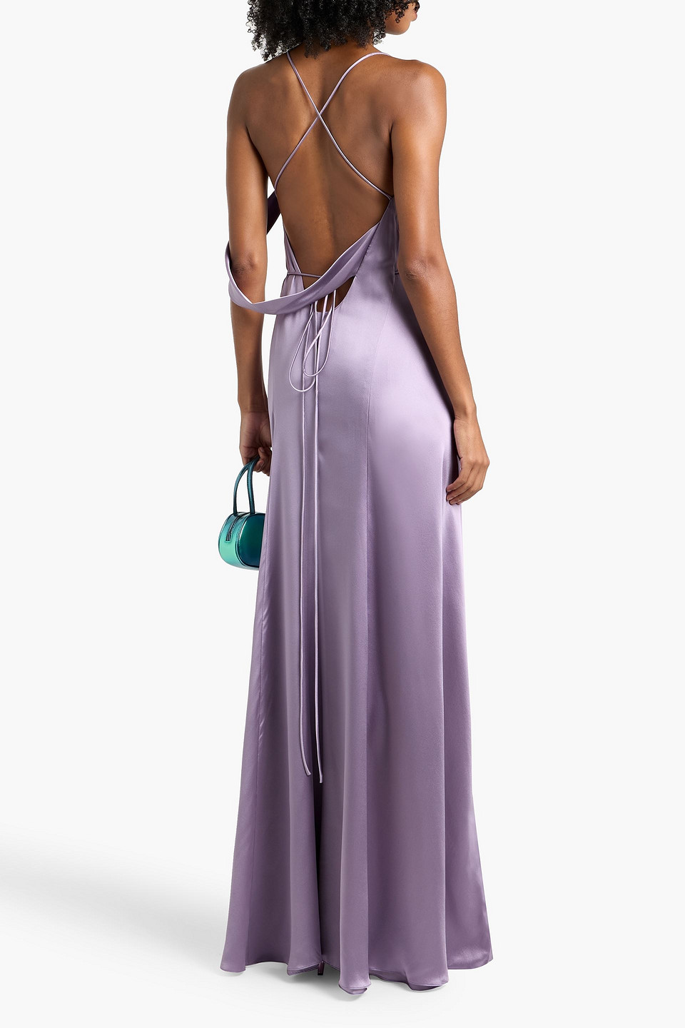 Michelle Mason Draped Silk-satin Wrap Gown In Multi
