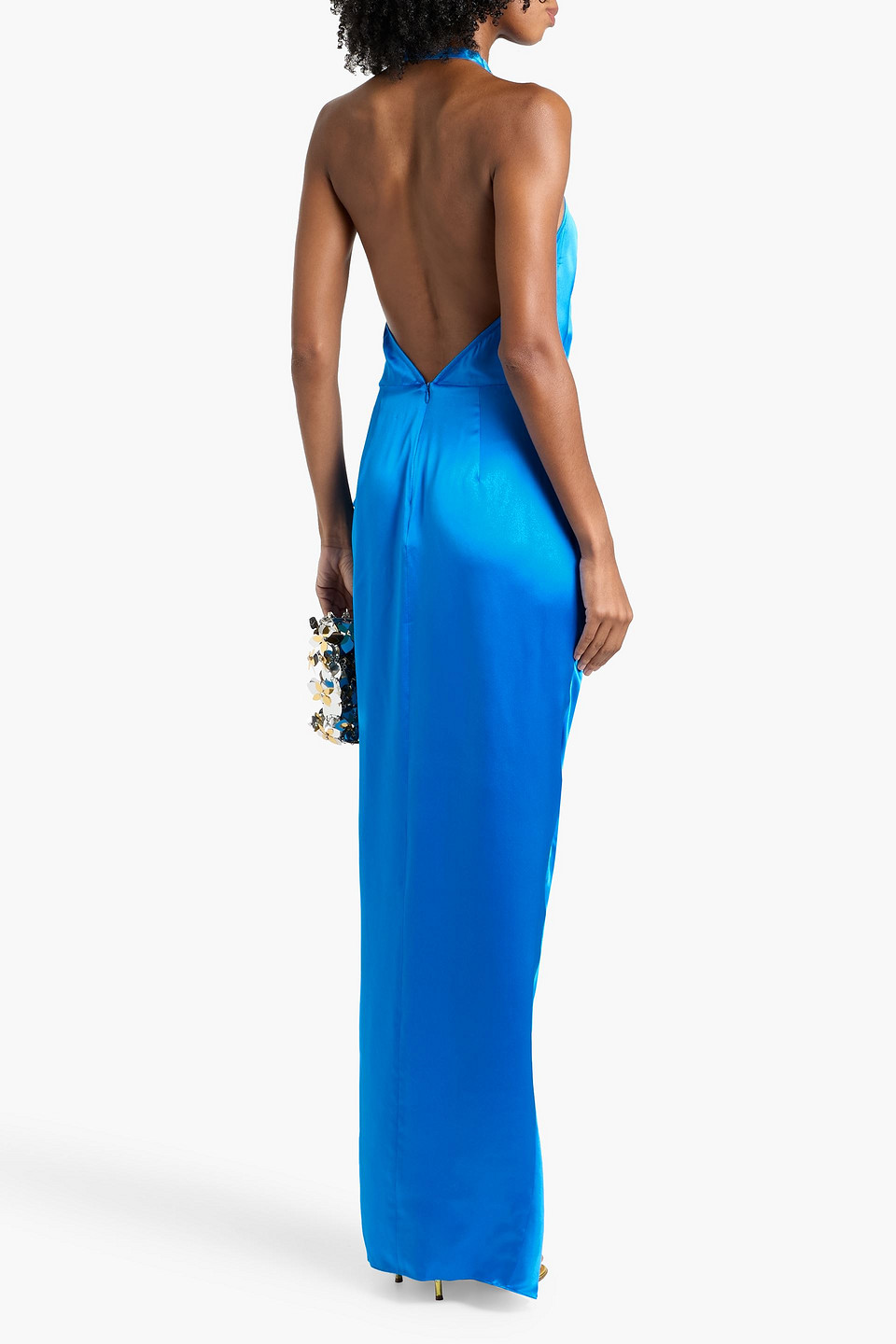 Michelle Mason Draped Silk-satin Halterneck Gown In Multi