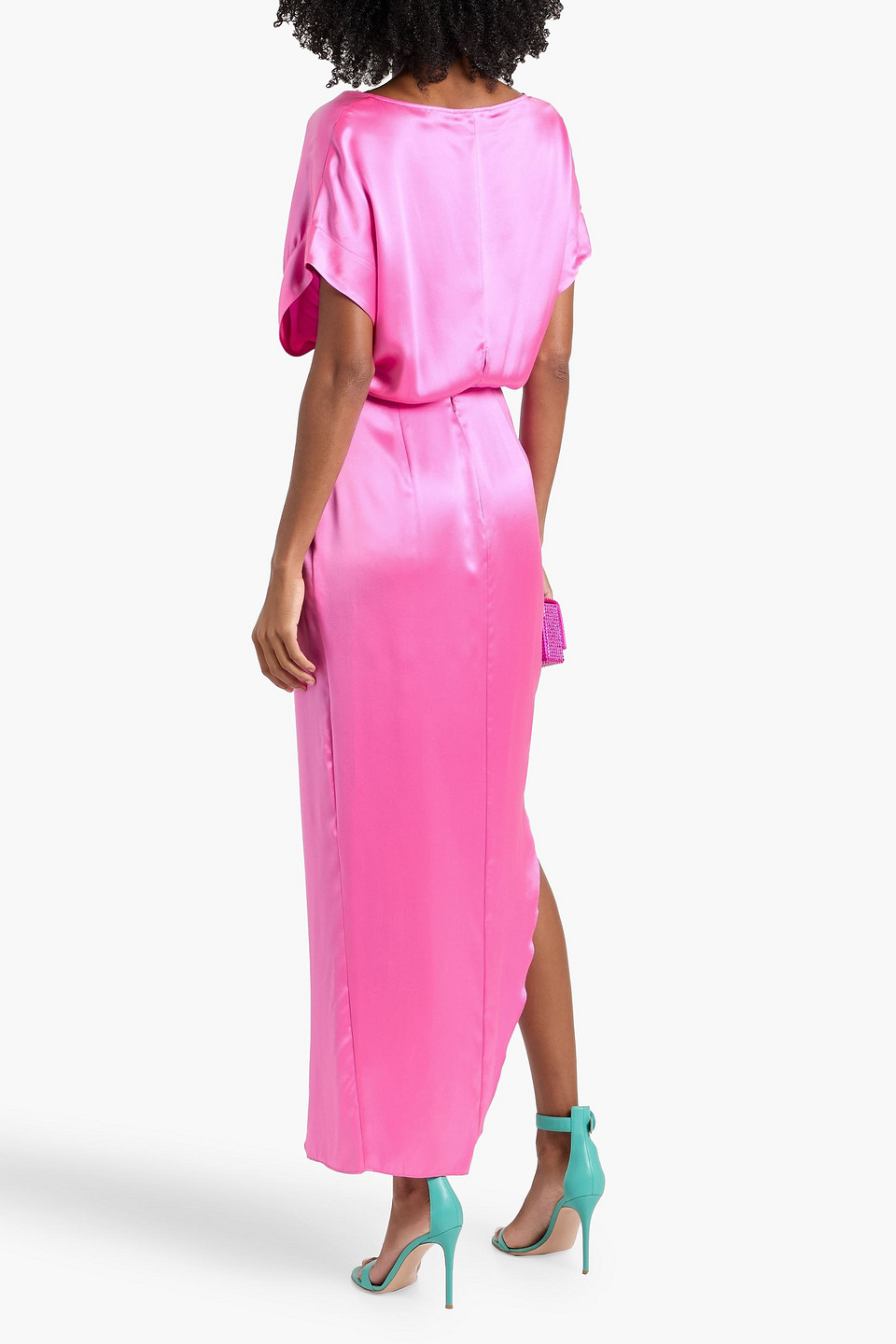 Michelle Mason Wrap-effect Silk-satin Maxi Dress In Pink