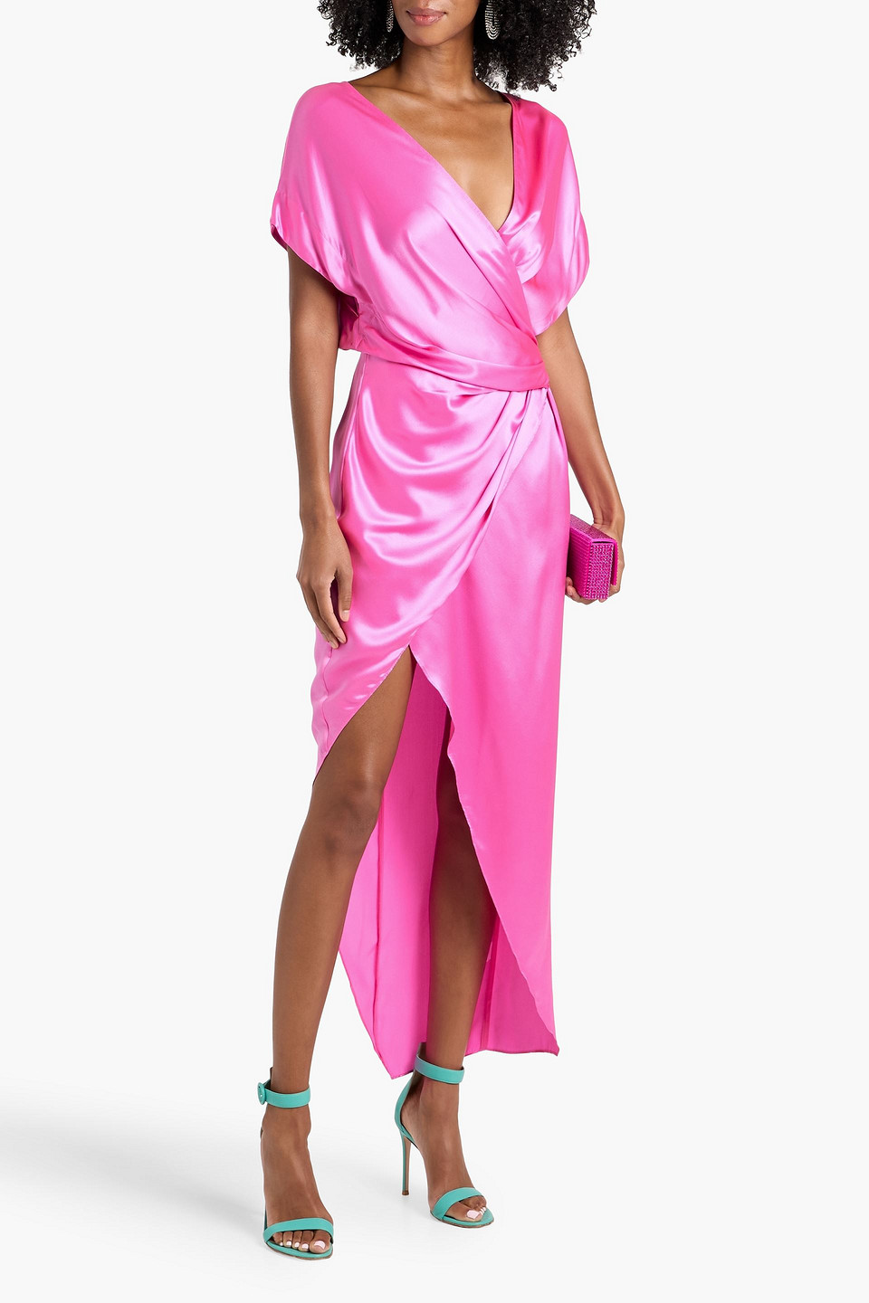 Michelle Mason Wrap-effect Silk-satin Maxi Dress In Pink