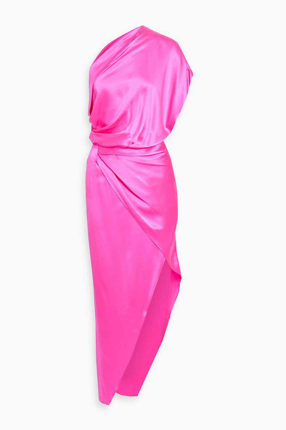 Michelle Mason One-shoulder Asymmetric Silk-satin Maxi Dress In Pink