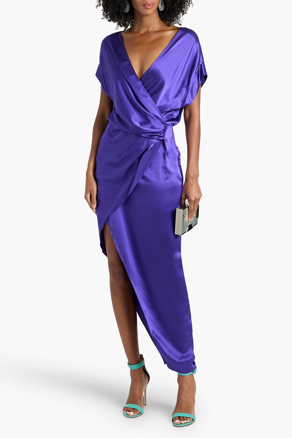 Michelle Mason Wrap-effect Silk-satin Maxi Dress In Multi