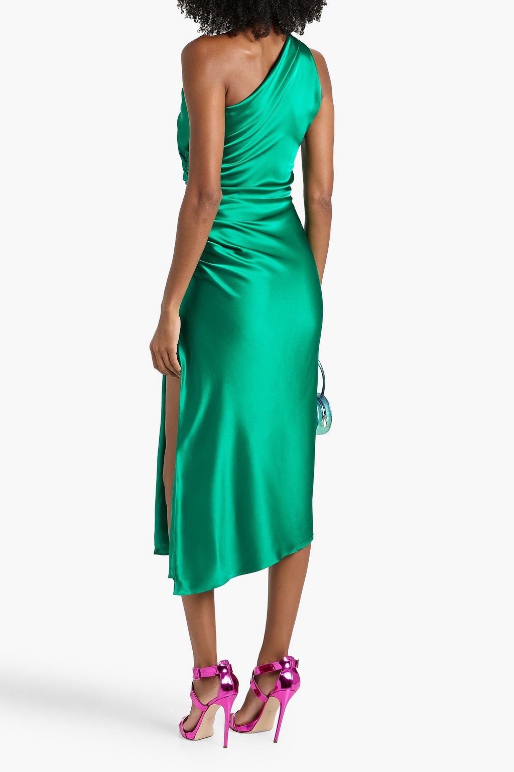 MICHELLE MASON One-shoulder ruched silk-satin mini dress