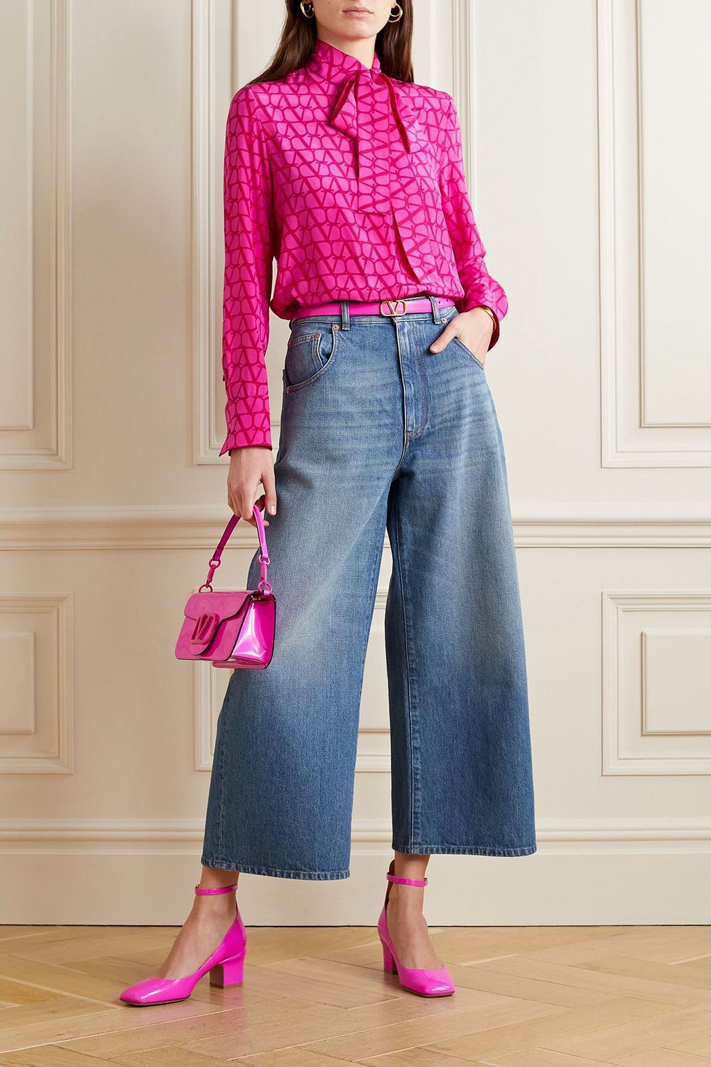VALENTINO GARAVANI Chain-embellished cropped high-rise wide-leg