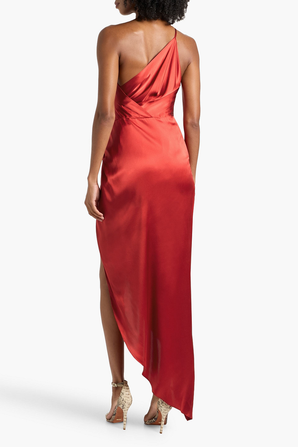 Michelle Mason One-shoulder Twisted Silk-satin Dress In Red