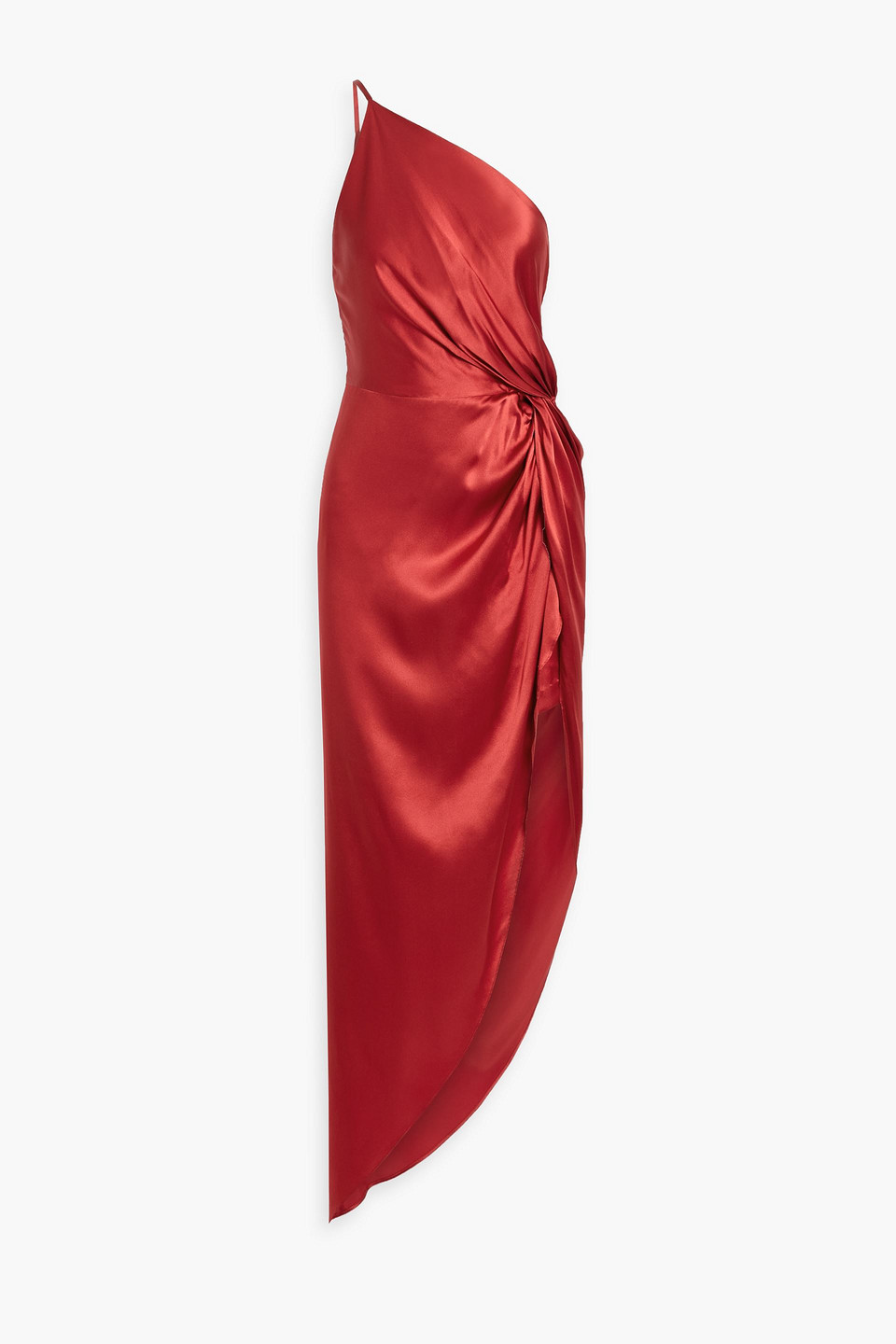 Michelle Mason One-shoulder Twisted Silk-satin Dress In Red