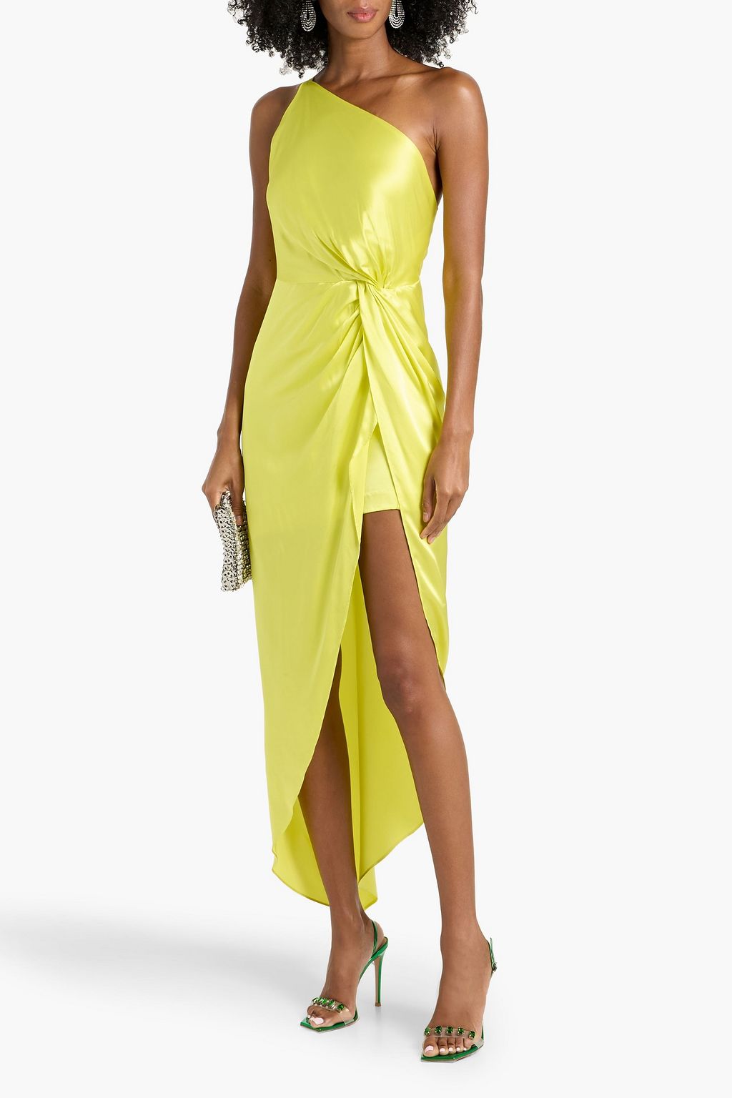 MICHELLE MASON One-shoulder twisted silk-satin dress