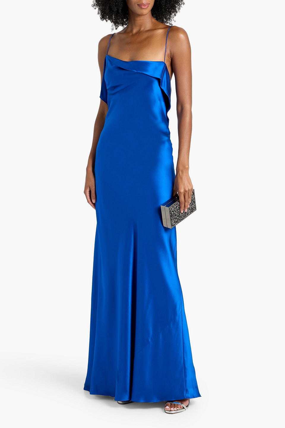 Michelle Mason Open-back Draped Silk-satin Gown In Multi