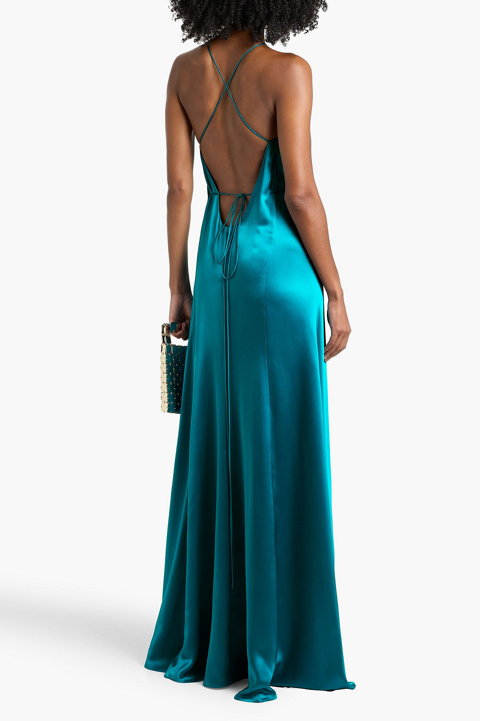 Michelle Mason Silk-satin Wrap Gown In Multi