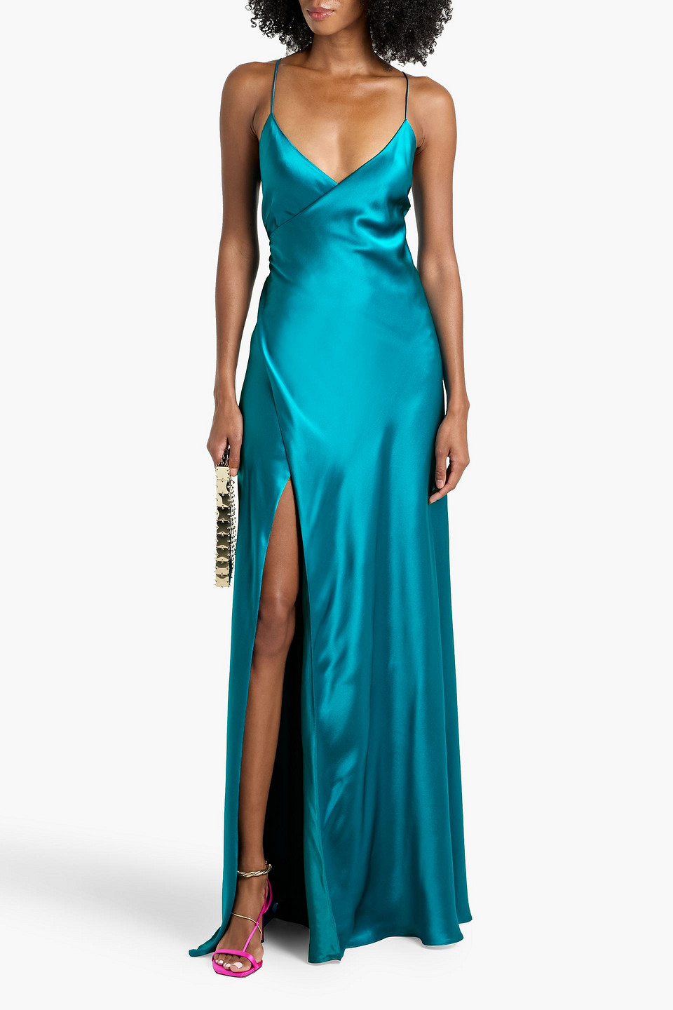 Michelle Mason Silk-satin Wrap Gown In Multi