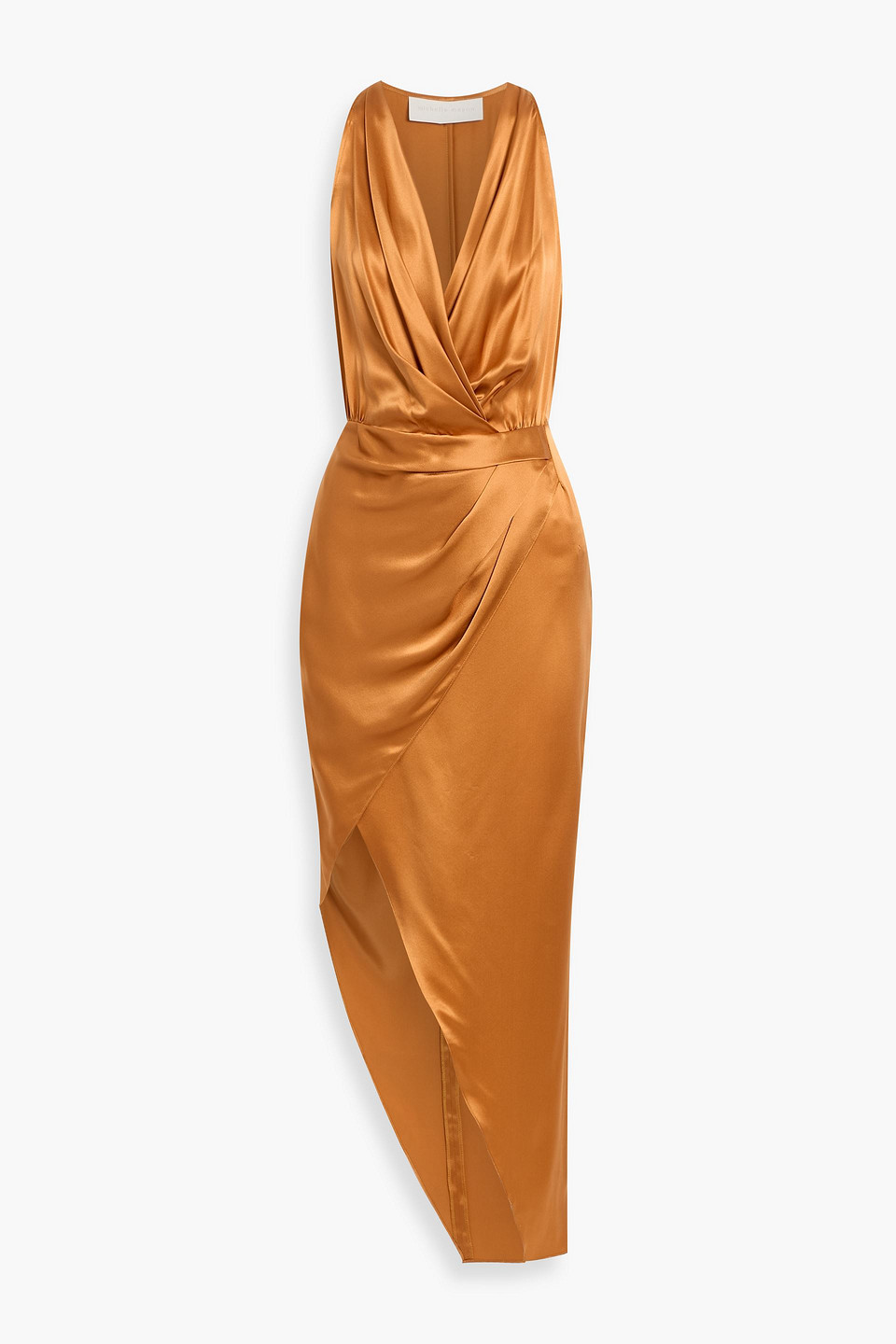 Michelle Mason Wrap-effect Silk-satin Midi Dress In Neutral