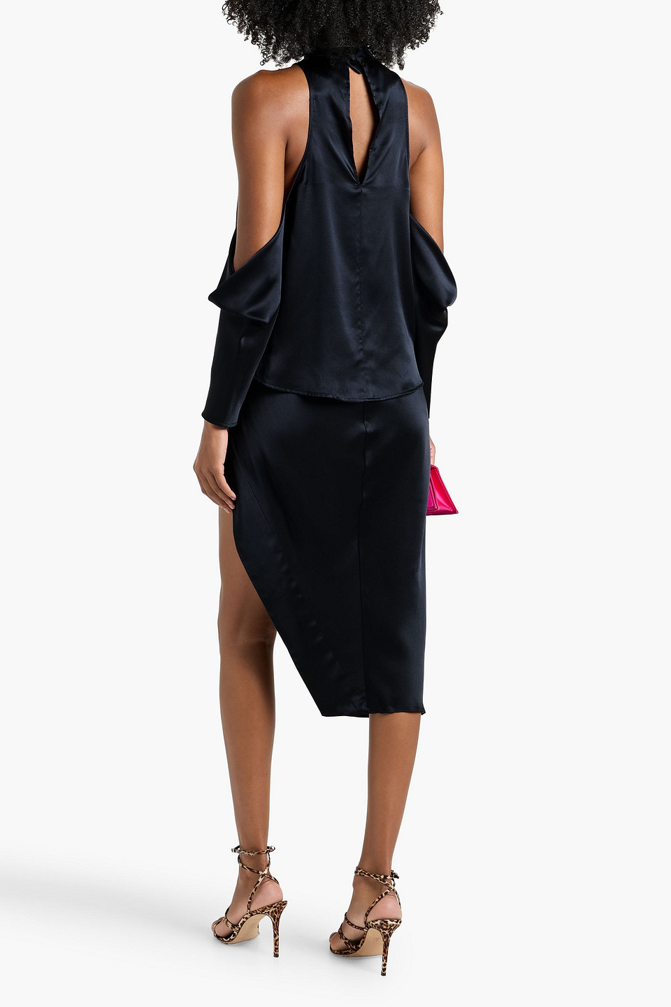 Michelle Mason Cold-shoulder Cutout Silk-satin Top In Multi