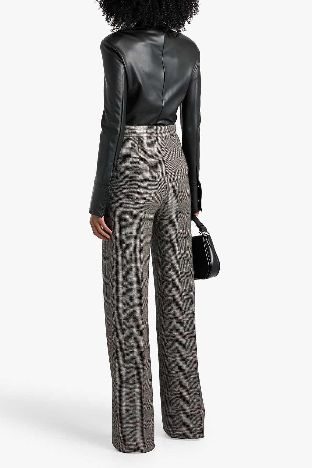 MAX MARA Cognac Prince of Wales checked wool-blend tweed straight-leg pants