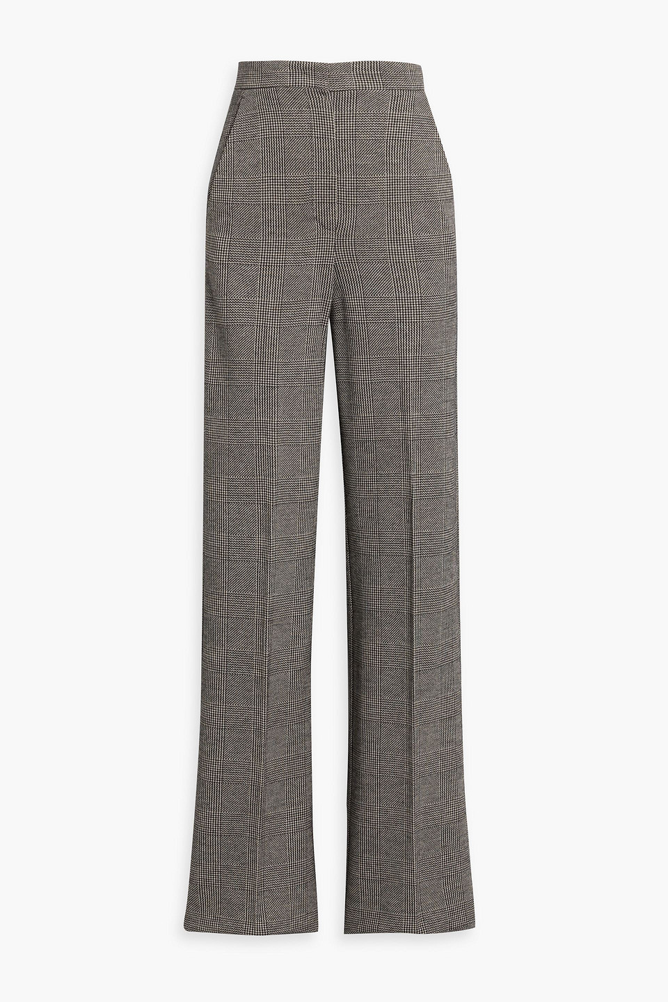 Max Mara Cognac Prince Of Wales Checked Wool-blend Tweed Straight-leg Pants In Black