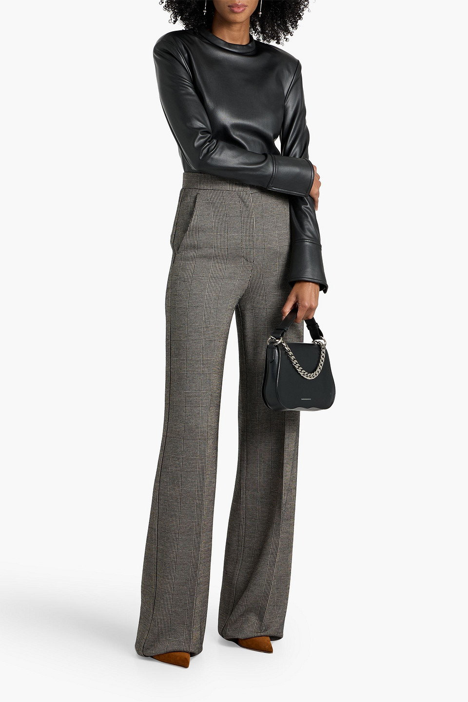 Max Mara Cognac Prince Of Wales Checked Wool-blend Tweed Straight-leg Pants In Black
