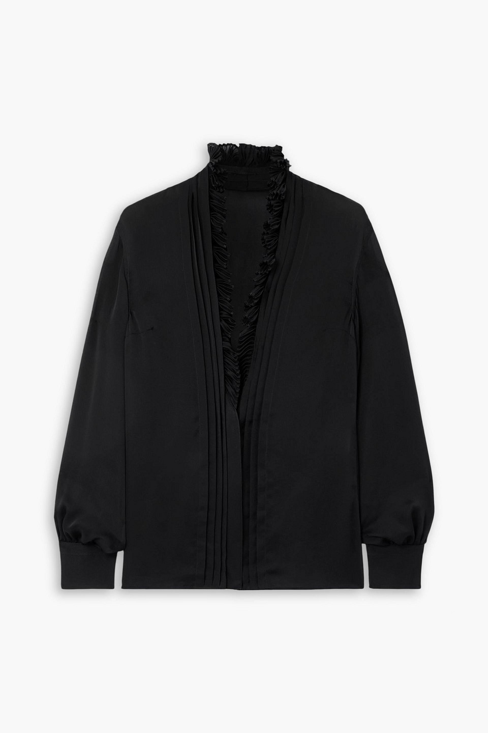 Tom Ford Ruffled Pintucked Silk-georgette Blouse In Black