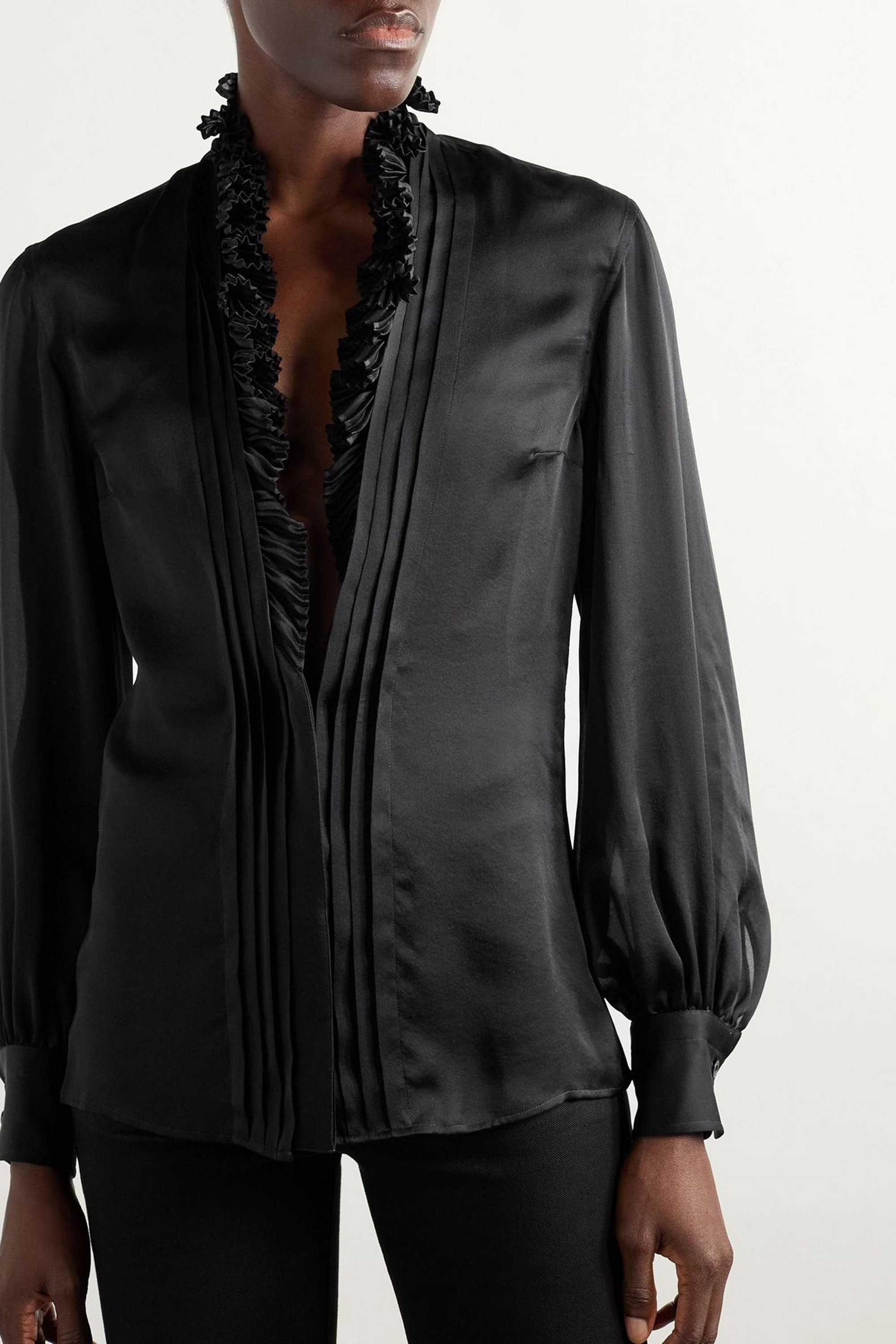 Tom Ford Ruffled pintucked silk-georgette blouse